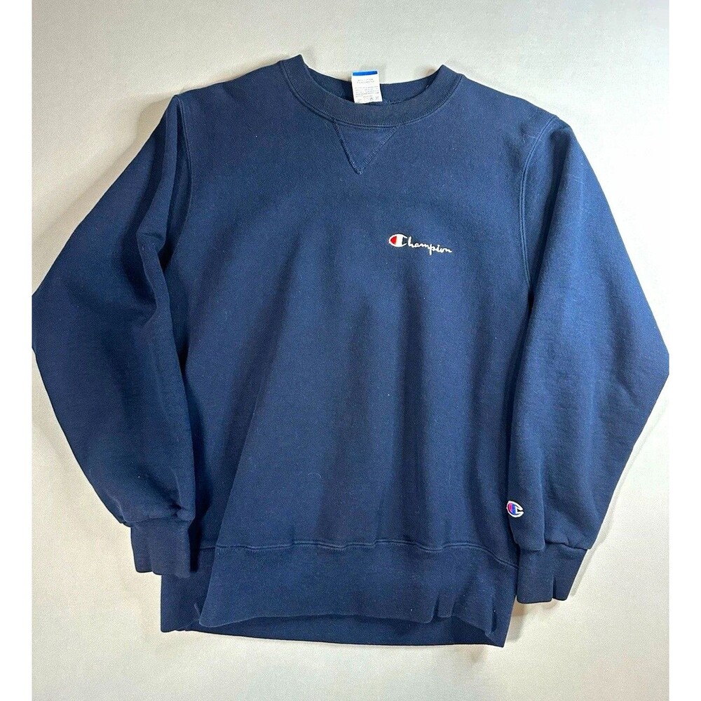 Champion Men's L Pullover Crewneck Sweatshirt Navy Embroidered Logo Fleece